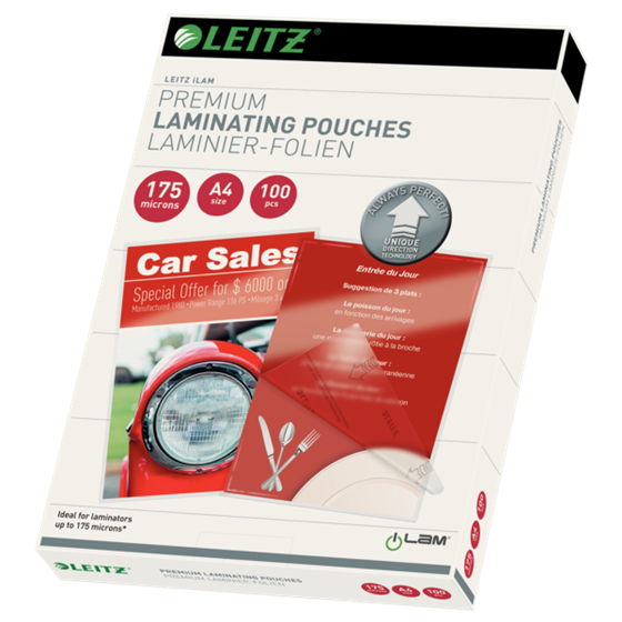 Bolsas De Plastificación Prémium Ilam De Leitz Con Udt A4, 175 Micras Cristal