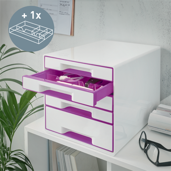 Buc de cajones WOW CUBE de Leitz Púrpura 4x An. x Al. x Pr.: 245 x 34 x 325 mm, 1x 245 x 71 x 325 mm A4 Maxi