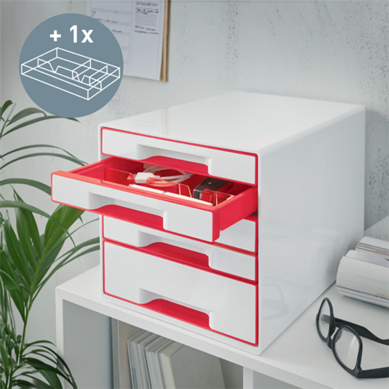 Buc de cajones WOW CUBE de Leitz Rojo 4x An. x Al. x Pr.: 245 x 34 x 325 mm, 1x 245 x 71 x 325 mm A4 Maxi