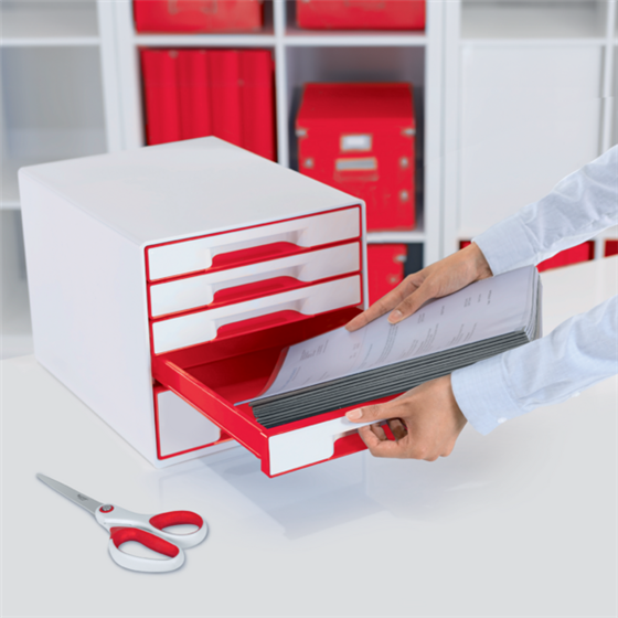 Buc de cajones WOW CUBE de Leitz Rojo 4x An. x Al. x Pr.: 245 x 34 x 325 mm, 1x 245 x 71 x 325 mm A4 Maxi