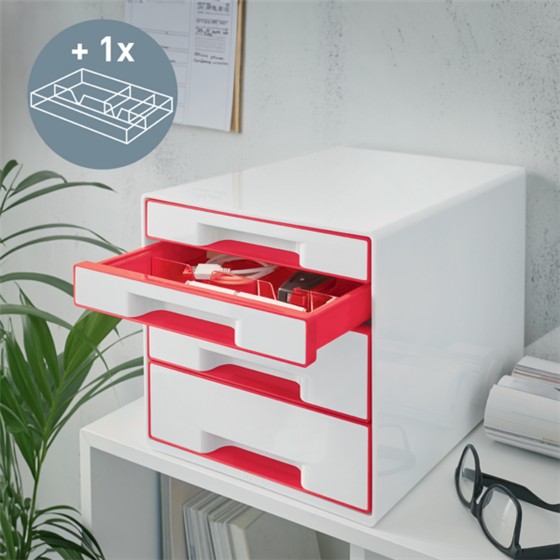 Buc de cajones WOW CUBE de Leitz Rojo 2x An. x Al. x Pr.: 245 x 34 x 325 mm, 2x 245 x 71 x 325 mm A4 Maxi