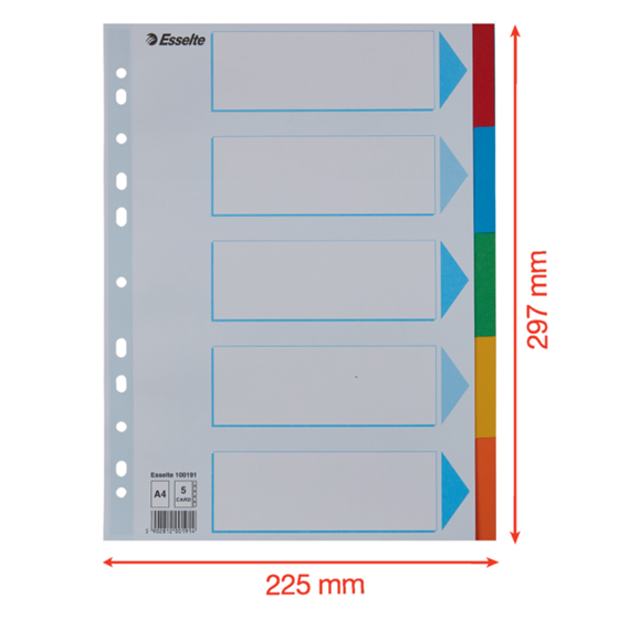 Separadores Cartón Multicolor 5 Pestañas En Blanco A4