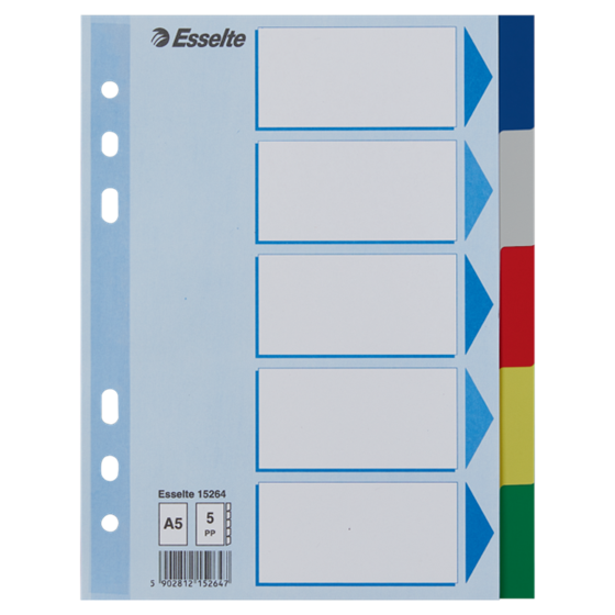 Separador Esselte, De PP, A5 Multicolor 5 Pestañas En Blanco A5
