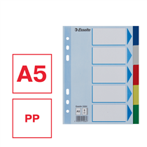 Separador Esselte, De PP, A5 Multicolor 5 Pestañas En Blanco A5