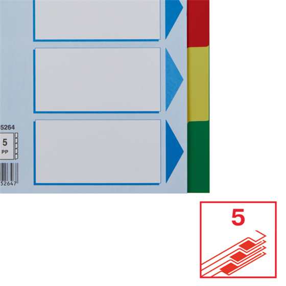 Separador Esselte, De PP, A5 Multicolor 5 Pestañas En Blanco A5