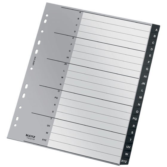 Índice Leitz Recycle, PP, Extra Ancho, Co2 Compensado Negro A-Z A4 Maxi
