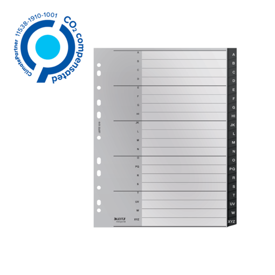 Índice Leitz Recycle, PP, Extra Ancho, Co2 Compensado Negro A-Z A4 Maxi