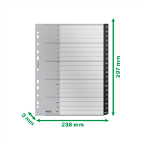 Índice Leitz Recycle, PP, Extra Ancho, Co2 Compensado Negro A-Z A4 Maxi