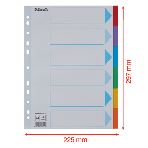 Separadores Cartón Multicolor 6 Pestañas En Blanco A4