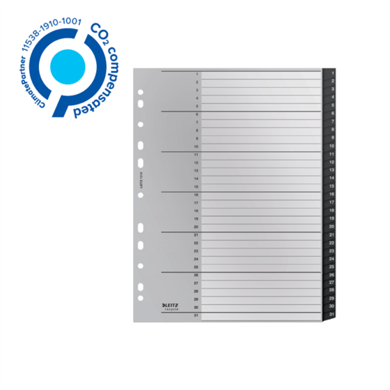Índice Leitz Recycle, PP, Extra Ancho, Co2 Compensado Negro 1-31 A4 Maxi