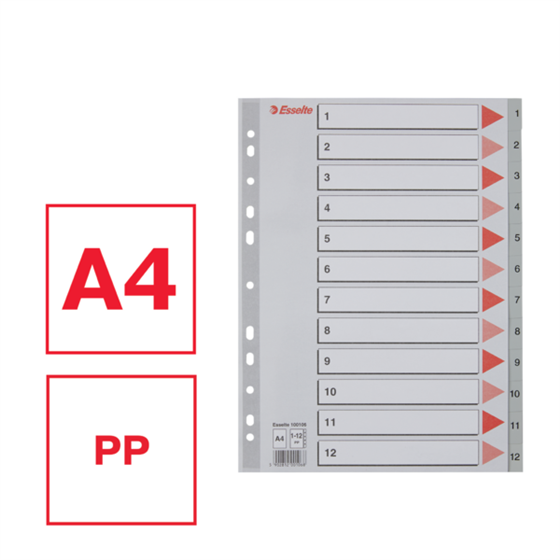 Índices Numéricos De Plástico Gris 1-12 A4