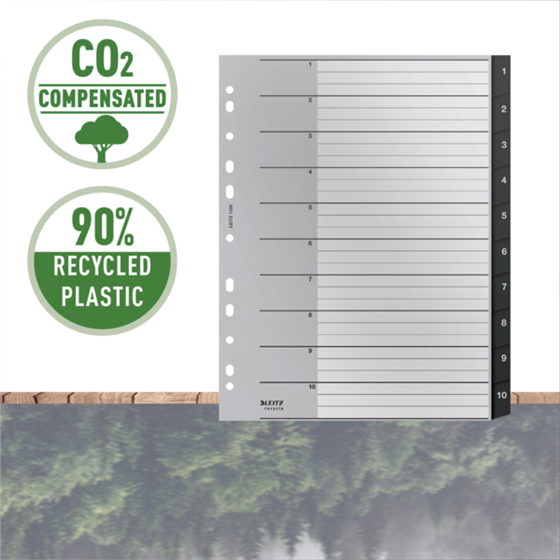 Índice Leitz Recycle, PP, Extra Ancho, Co2 Compensado Negro 1-10 A4 Maxi