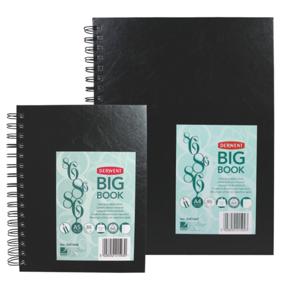 Bloc de espiral Big Book de Derwent A5 Negro 86 h. 110 g. Tapa PP