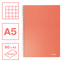 Cuaderno A5 cuadriculado, encuadernado wiro Esselte Colour'Breeze coral 80 H. .
