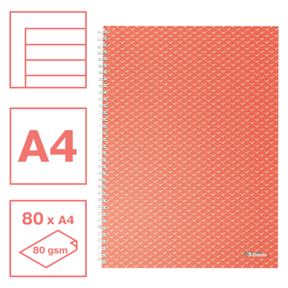 Cuaderno A4 con pauta rayada, encuadernado wiro Esselte Colour'Breeze coral 80 H. .