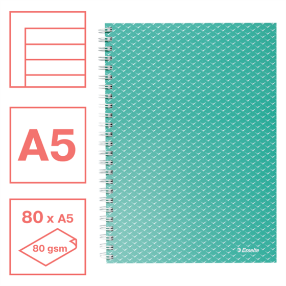 Cuaderno A5 con pauta rayada, encuadernado wiro Esselte Colour'Breeze Verde 80 H. 80 g.