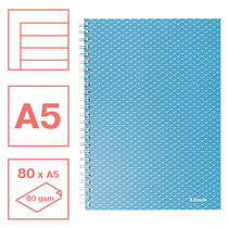 Cuaderno A5 con pauta rayada, encuadernado wiro Esselte Colour'Breeze Azul 80 H. 80 g.