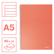 Cuaderno A5 con pauta rayada, encuadernado wiro Esselte Colour'Breeze coral 80 H. 80 g.