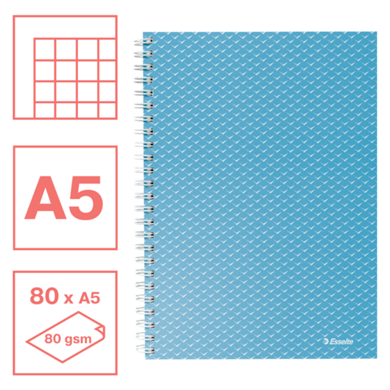 Cuaderno A5 cuadriculado, encuadernado wiro Esselte Colour'Breeze Azul 80 H. .