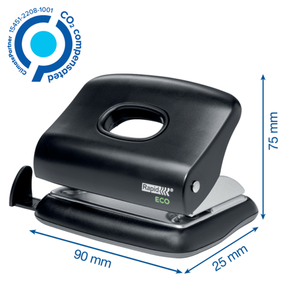 Taladro De Oficina Rapid Eco Negro 2 Mm/20 Hojas (Papel De 80 G/M²)