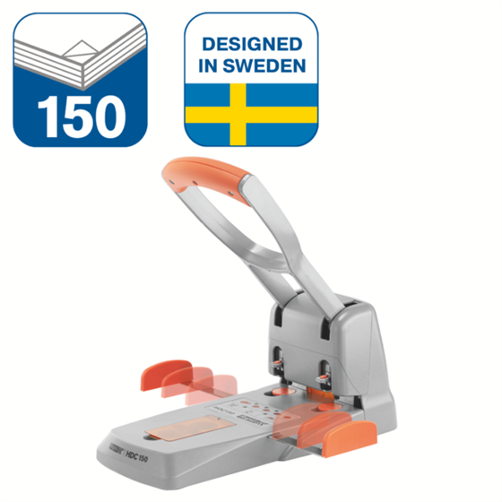 Taladro Para Gruesos Supreme De Rapid Hdc150/2 Orificios Plata/ Naranja 150 Hojas