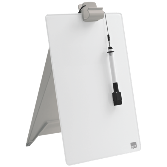 Atril De Sobremesa De Pizarra De Cristal Con Superficie De Borrado En Seco Nobo De 216X297 Mm Blanco Brillante