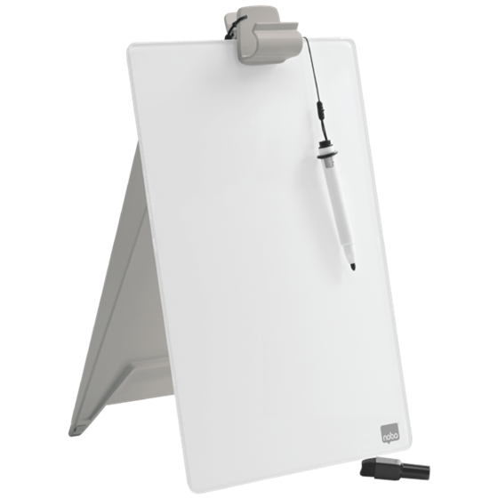 Atril De Sobremesa De Pizarra De Cristal Con Superficie De Borrado En Seco Nobo De 216X297 Mm Blanco Brillante