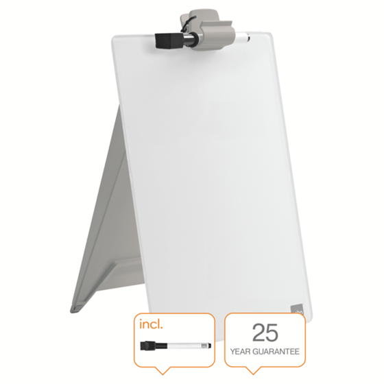 Atril De Sobremesa De Pizarra De Cristal Con Superficie De Borrado En Seco Nobo De 216X297 Mm Blanco Brillante