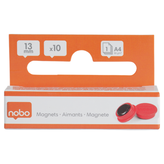 Imanes Magnéticos Para Pizarra Nobo, Paquete De 10 Imanes De Colores De 13 Mm Rojo