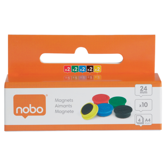 Imanes Magnéticos Para Pizarra Nobo, Paquete De 10 Imanes De Colores De 24 Mm Surtidos