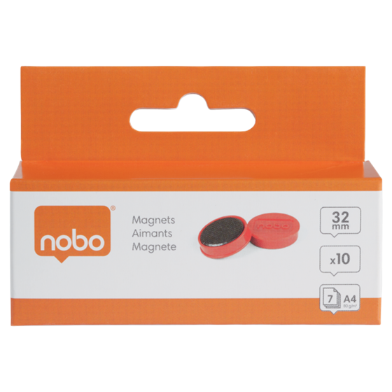 Imanes Magnéticos Para Pizarra Nobo, Paquete De 10 Imanes De Colores De 32Mm Rojo