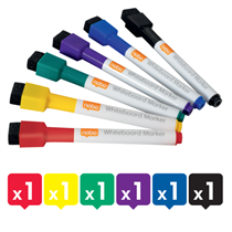 Mini Rotulador Para Pizarra Blanca Nobo Con Tapa De Borrador Magnética, Paquete De 6 Colores Surtidos. Surtidos