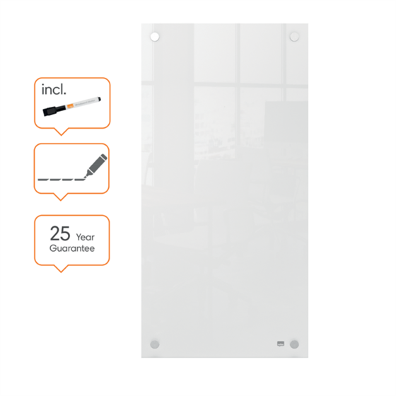 Panel De Pizarra Blanca De Cristal Pequeño Nobo 300X600 Mm Blanco