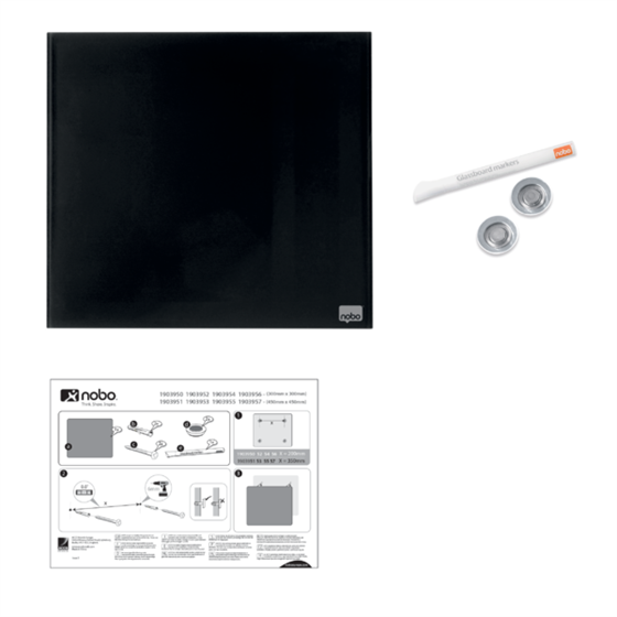 Pizarra Blanca De Cristal Magnético Pequeña Nobo 450X450 Mm Negro