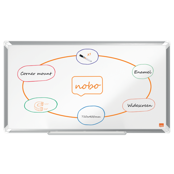 Pizarra Magnética De Acero Vitrificado De Formato Panorámico Nobo Premium Plus De 710X400Mm Blanco