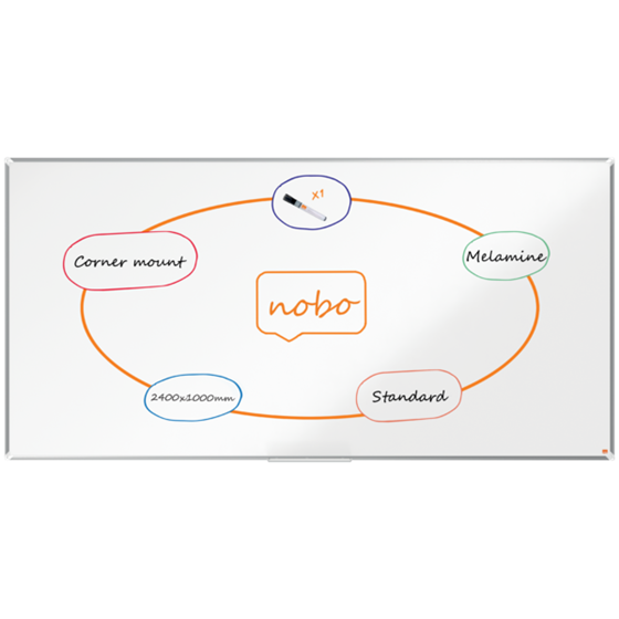 Pizarra Nobo Premium Plus Melamina 2400X1200Mm, Blanca Blanco