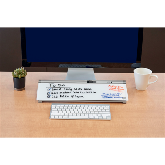 Set De Sobremesa Con Pizarra De Cristal Con Superficie De Borrado En Seco Nobo De 458X154 Mm Blanco Brillante