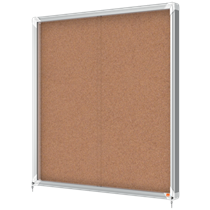 Vitrina De Interior Nobo Para 12 Hojas A4 Con Superficie De Corcho Y Puerta Deslizante Natural