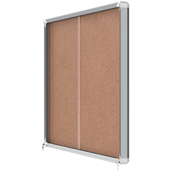 Vitrina De Interior Nobo Para 18 Hojas A4 Con Superficie De Corcho Y Puerta Deslizante Natural
