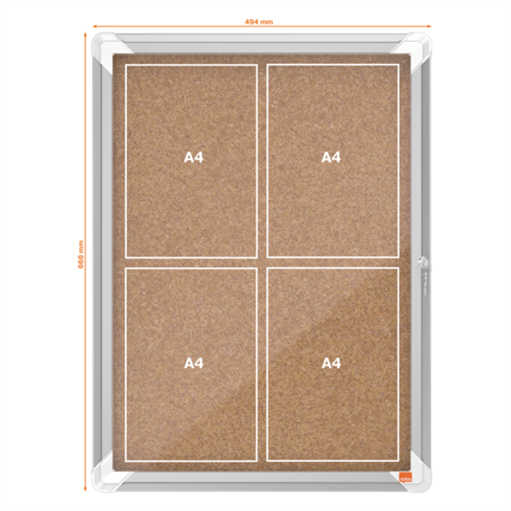 Vitrina De Interior Nobo Para 4 Hojas A4 Con Superficie De Corcho Natural
