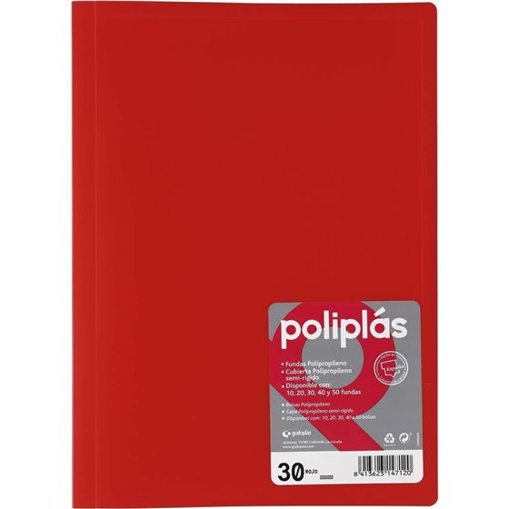Carpeta Fundas GRAFOPLAS Poliplas Din-A4 30 Hojas Color Rojo Translucido