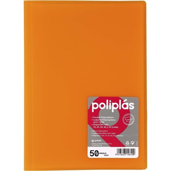 Carpeta Fundas GRAFOPLAS Poliplas Din-A4 50 Hojas Color Naranja Translucido
