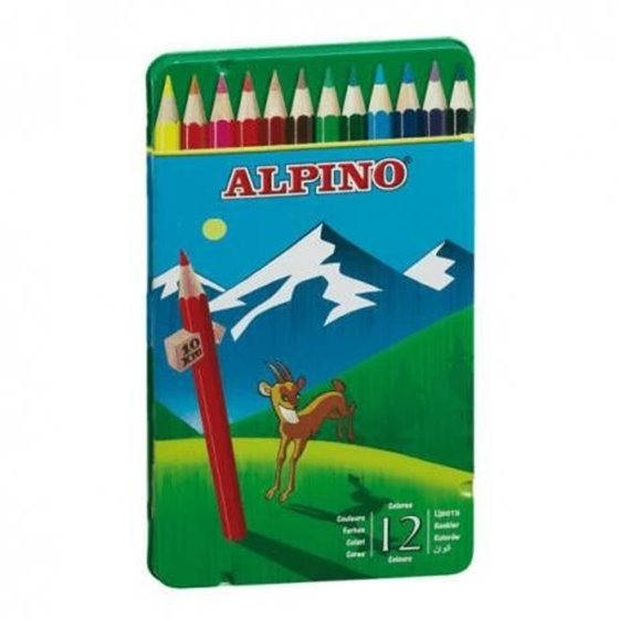 Lápices Colores Hexagonales ALPINO Envase 12 COLORES CAJA METAL