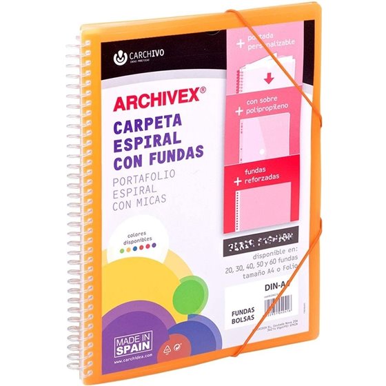 Carpeta Fundas Espiral CARCHIVO Archivex Star Polipropileno Din-A4 20 Hojas Color Naranja
