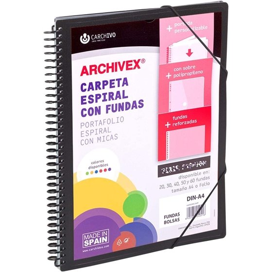 Carpeta Fundas Espiral CARCHIVO Archivex Star Polipropileno Din-A4 20 Hojas Color Negro