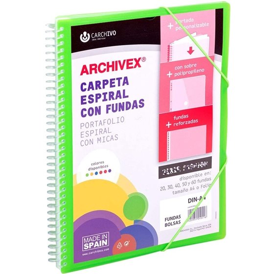 Carpeta Fundas Espiral CARCHIVO Archivex Star Polipropileno Din-A4 30 Hojas Color Verde Claro