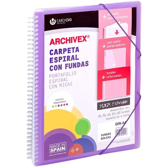 Carpeta Fundas Espiral CARCHIVO Archivex Star Polipropileno Din-A4 30 Hojas Color Violeta