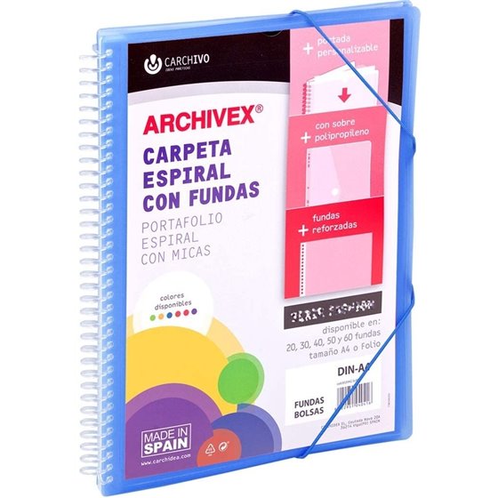 Carpeta Fundas Espiral CARCHIVO Archivex Star Polipropileno Din-A4 40 Hojas Color Azul