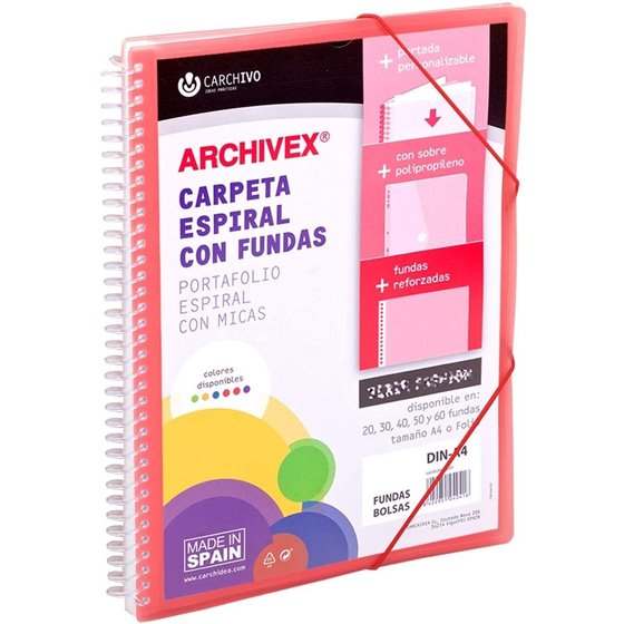 Carpeta Fundas Espiral CARCHIVO Archivex Star Polipropileno Din-A4 50 Hojas Color Rojo