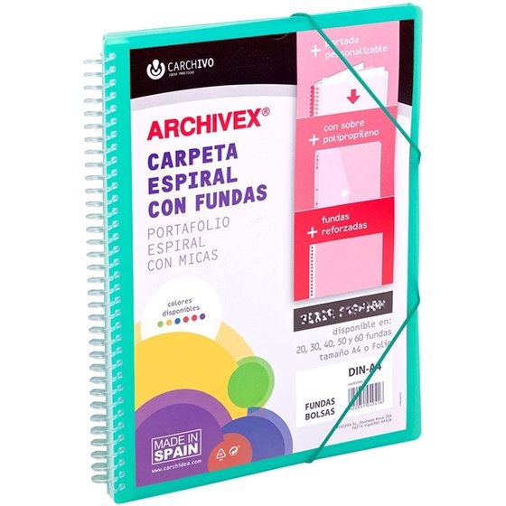 Carpeta Fundas Espiral CARCHIVO Archivex Star Polipropileno Din-A4 50 Hojas Color Verde Claro
